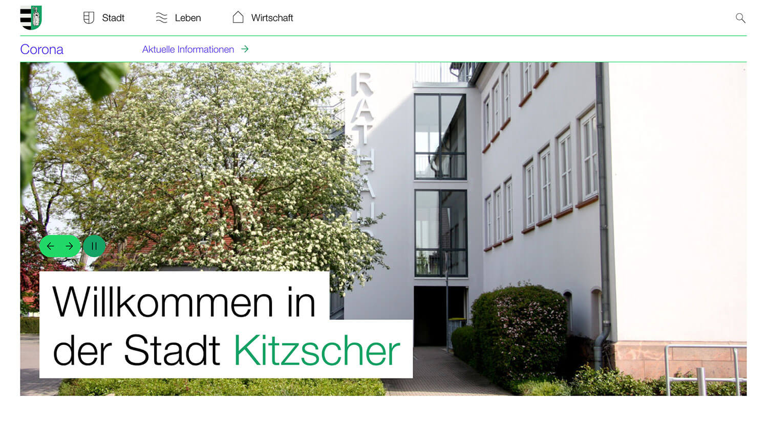 Screenshot Stadt Kitzscher Webseite
